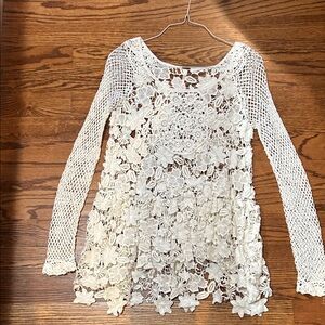 Free People Cream Floral Lace Blouse